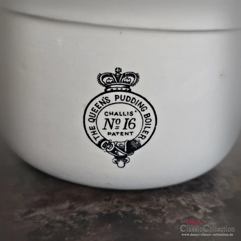 The Queen's Pudding Boiler Challis No.16 Patent Steinguttopf Steinzeug Vase Besteck Stifte Blumen England UK Küche Antik Deko