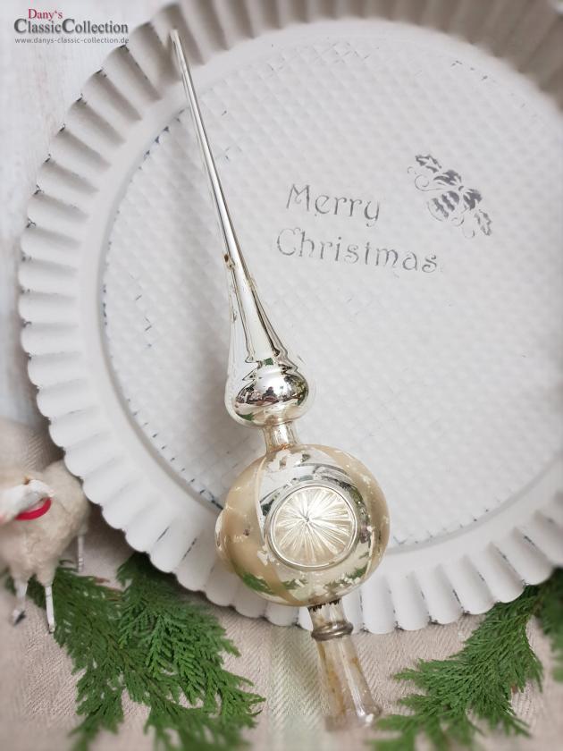 Silberne Reflex-Baumspitze 30 cm ~ alte Christbaumspitze ~ 3 Einstiche ~ Weihnachten ~ Weihnachtsbaum