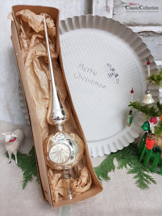 Silberne Reflex-Baumspitze 30 cm ~ alte Christbaumspitze ~ 3 Einstiche ~ Weihnachten ~ Weihnachtsbaum