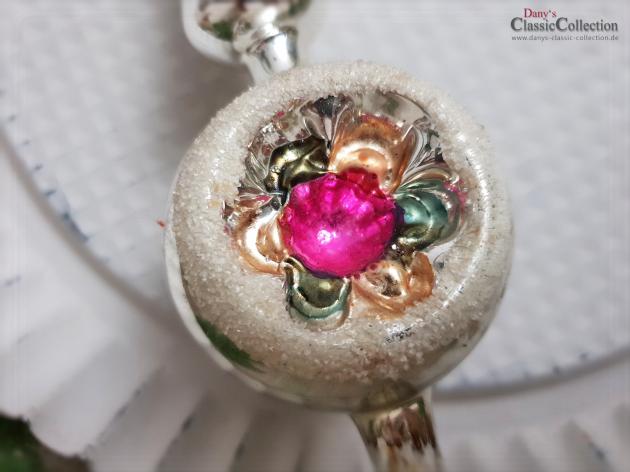Silberne Reflex-Baumspitze 29 cm ~ alte Christbaumspitze ~ 2 bunte Einstiche ~ Weihnachten ~ Weihnachtsbaum