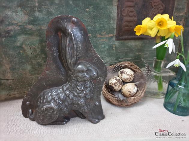 Halbe shabby Hasen Schokoladenform 15,5 cm ~ Osterhase hockend ~ Vintage Osterdekoration ~ Frohe Ostern ~ Vintage Ostern ~ hx4115ha1