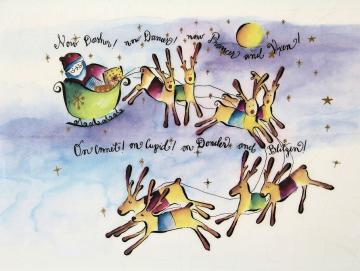 Vorlegeplatte Weihnachten Santa im Schlitten mit Rentieren dicke Keramik