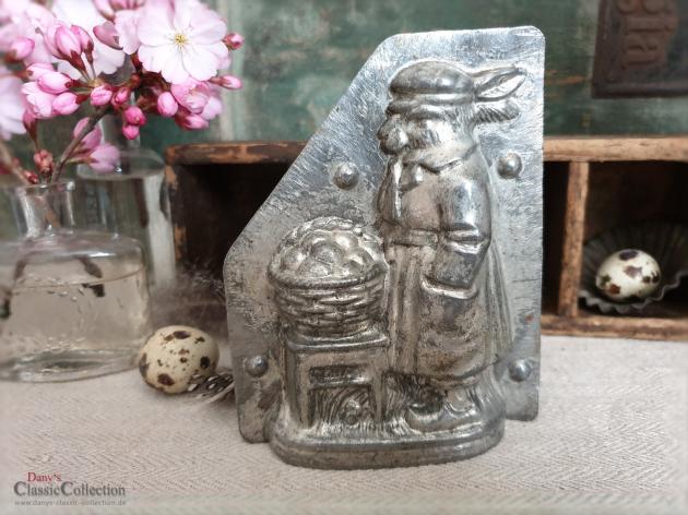 Seltene Schokoladenform ~ Häsin vor Stuhl mit Eierkorb 12 cm ~ Vintage Osterdeko ~ Frohe Ostern ~ Antikes Sammlerstück ~ hy5130