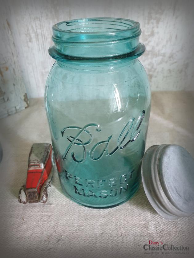 VERKAUFT ! Ball Mason Vorratsglas ~ blaues Glas ~ Amerika ~ Vintage Küchendeko ~ Aufbewahrung ~ hy5811