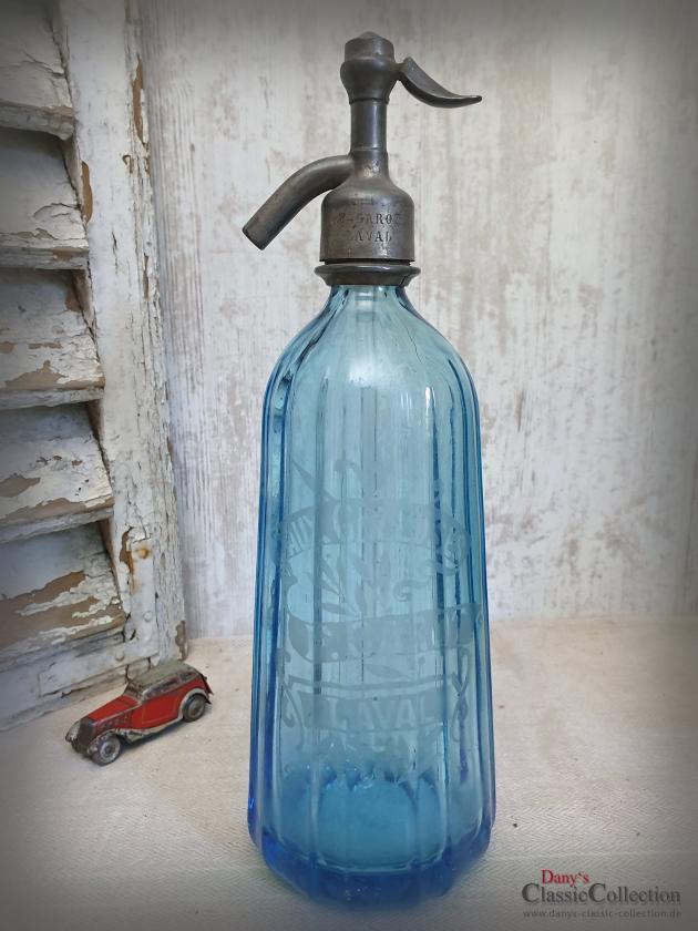 Blauer Soda Siphon geätzt ~ zylindrische Sodaflasche ~ Wasserspender ~ Seltzer Flasche ~ Industrial Home ~ Loft ~ Vintage Interior ~ hy5777