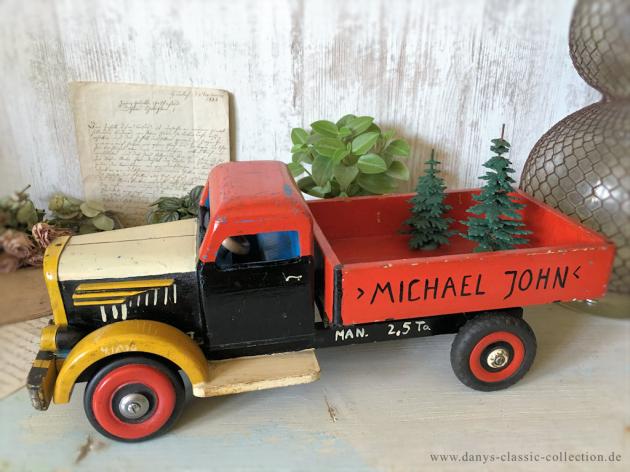 Toller großer Holzlaster ~ Ladefläche kippbar ~ Vintage Spielzeug ~ Holzspielzeug ~ Chippy painted wooden toy truck ~ ht2744