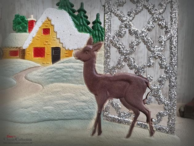 Dresdner Pappe geprägt ~ Nikolaus ~ Reh ~ Geschenke ~ Schlitten ~ A Merry Christmas ~ Vintage Weihnachtsdeko ~ Frohe Weihnachten ~ hy5074