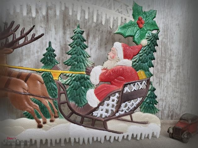 Dresdner Pappe geprägt ~ Nikolaus auf Rentier-Schlitten ~ A Merry Christmas ~ Weihnachtsdeko ~ Frohe Weihnachten ~ Vintage ~ hy5047