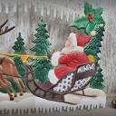 Dresdner Pappe geprägt ~ Nikolaus auf Rentier-Schlitten ~ A Merry Christmas ~ Weihnachtsdeko ~ Frohe Weihnachten ~ Vintage ~ hy5047