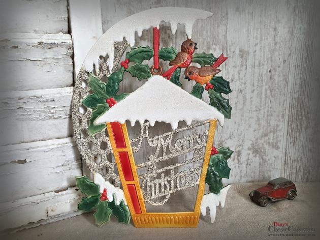 Dresdner Pappe geprägt ~ Vogelhaus verschneit ~ Ilex ~ Vögel ~ A Merry Christmas ~ Vintage Weihnachtsdeko ~ Frohe Weihnachten ~ hy5077