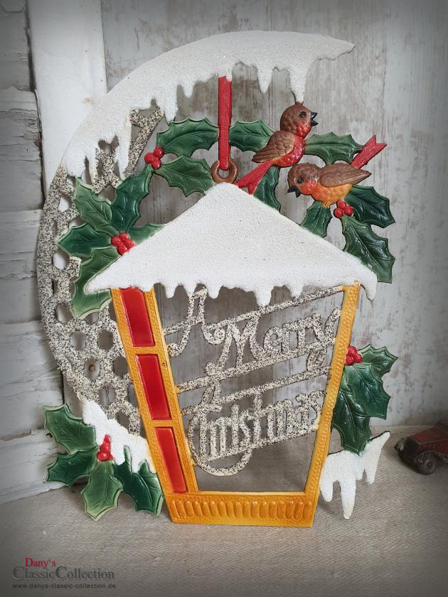 Dresdner Pappe geprägt ~ Vogelhaus verschneit ~ Ilex ~ Vögel ~ A Merry Christmas ~ Vintage Weihnachtsdeko ~ Frohe Weihnachten ~ hy5077
