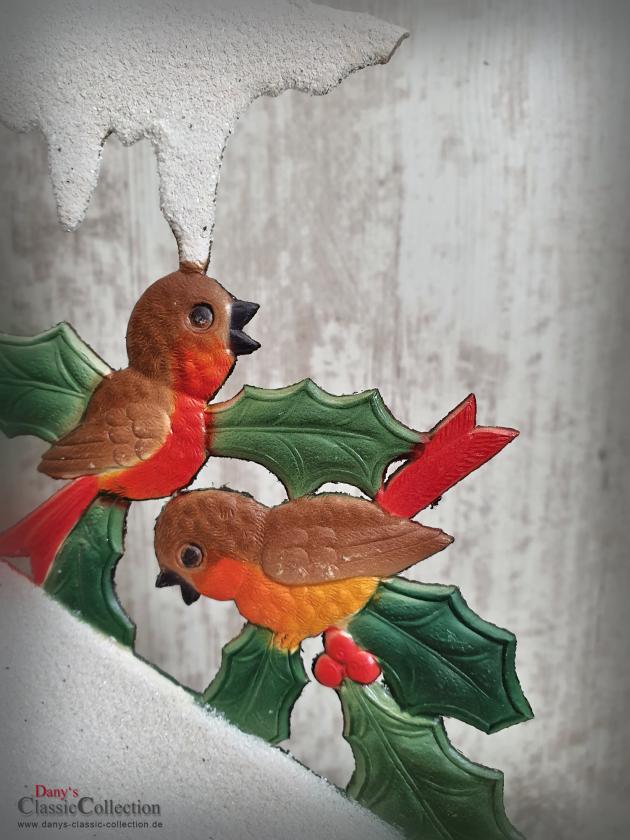 Dresdner Pappe geprägt ~ Vogelhaus verschneit ~ Ilex ~ Vögel ~ A Merry Christmas ~ Vintage Weihnachtsdeko ~ Frohe Weihnachten ~ hy5077
