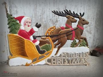 Dresdner Pappe geprägt ~ Nikolaus auf Rentier-Schlitten ~ A Merry Christmas ~ Weihnachtsdeko ~ Frohe Weihnachten ~ Vintage ~ hy5055s1