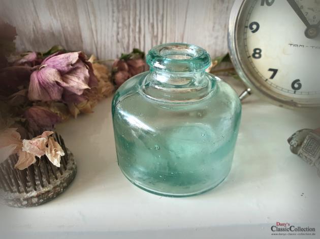 Antike SWAN Tinten Flasche ~ Pressglas aquamarin ~ dickes altes Glas ~ Vintage Glasvase ~ Shabby Deko ~ hz6427si1