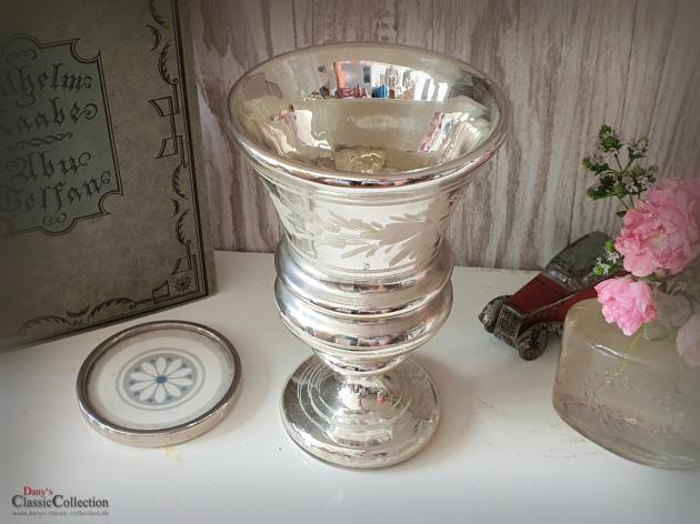 VERKAUFT ! Antiker Bauernsilber Kelch 14,8 cm ~ weiße Bemalung ~ Silberglas ~ Vintage interior ~ Brocante home style ~ Landhaus Deko ~ hy6126