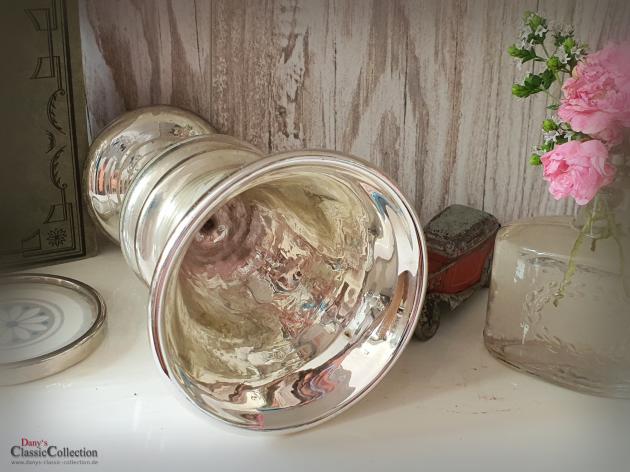 VERKAUFT ! Antiker Bauernsilber Kelch 14,8 cm ~ weiße Bemalung ~ Silberglas ~ Vintage interior ~ Brocante home style ~ Landhaus Deko ~ hy6126