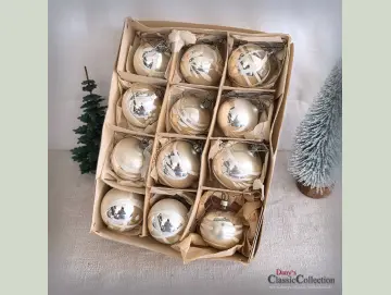 12er Box Christbaumkugeln silber antik Weihnachtskugeln Baumschmuck Nostalgie am Weihnachtsbaum Frohe Weihnachten Baumbehang