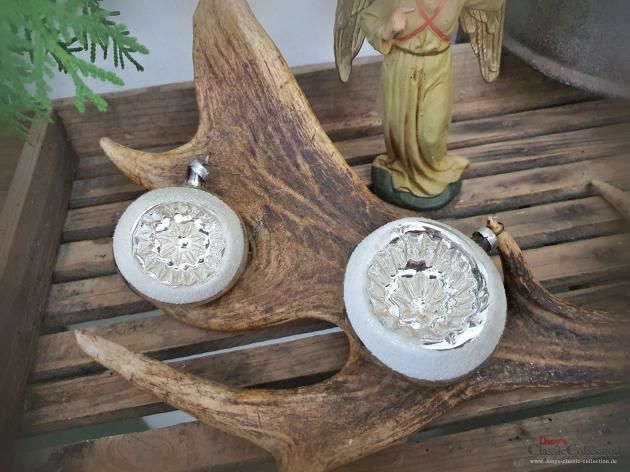 RESERVIERT f. Jan ! Reflexkugel-Duo silber ~ Einstichkugeln ~ alter Sammlerschmuck ~ Christbaumschmuck ~ Vintage Weihnacht ~ hx4766