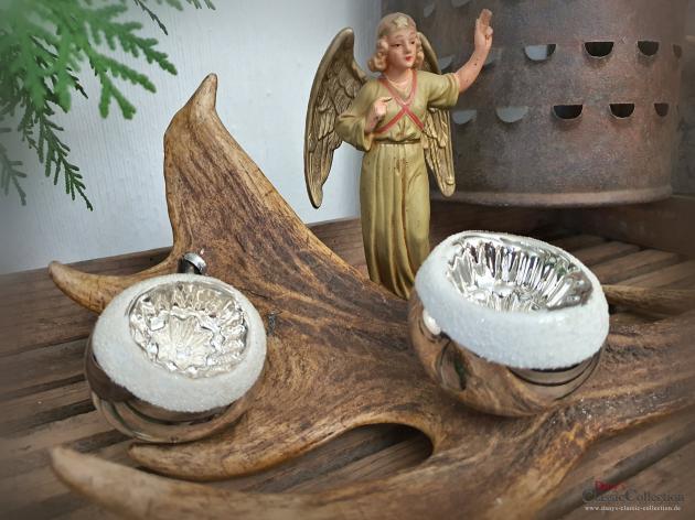 RESERVIERT f. Jan ! Reflexkugel-Duo silber ~ Einstichkugeln ~ alter Sammlerschmuck ~ Christbaumschmuck ~ Vintage Weihnacht ~ hx4766