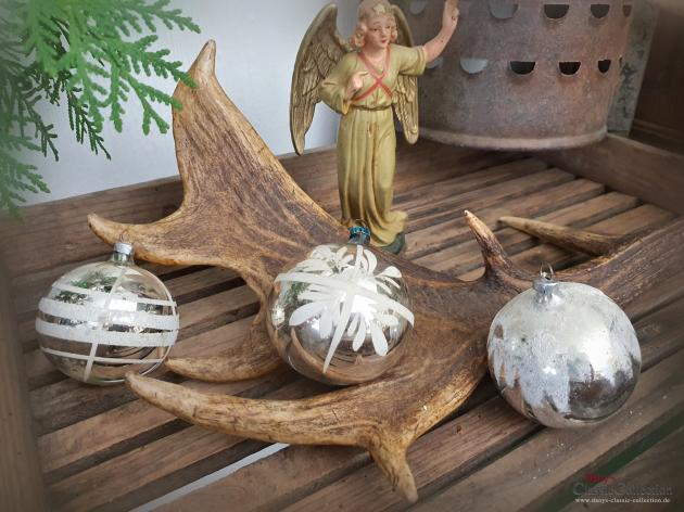 3er Set Christbaumkugeln  silber ~ alter Christbaumschmuck ~ Vintage Weihnacht ~ hs2094