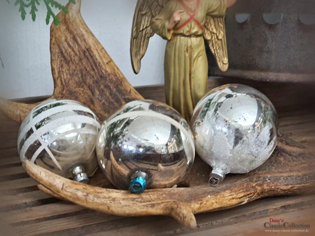 3er Set Christbaumkugeln  silber ~ alter Christbaumschmuck ~ Vintage Weihnacht ~ hs2094