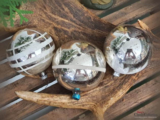 3er Set Christbaumkugeln  silber ~ alter Christbaumschmuck ~ Vintage Weihnacht ~ hs2094