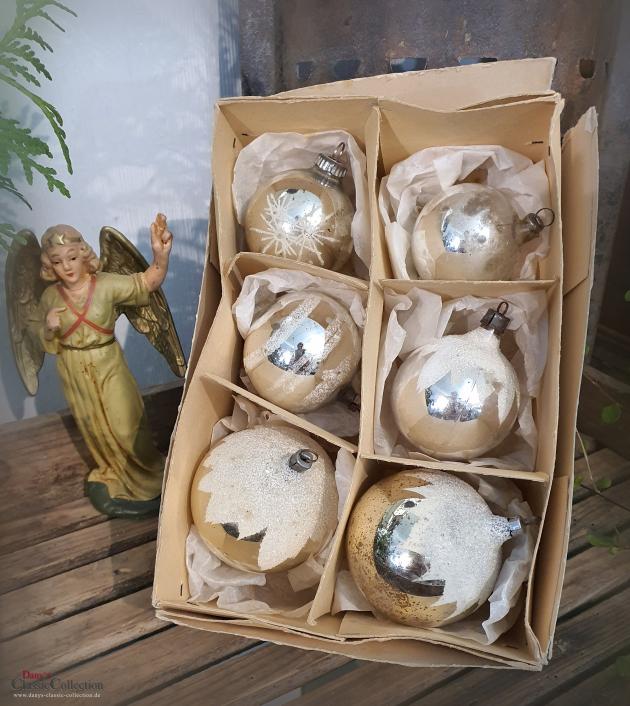 6er Set Christbaumkugeln  silber ~ alter Christbaumschmuck ~ Vintage Weihnacht ~ hs2100