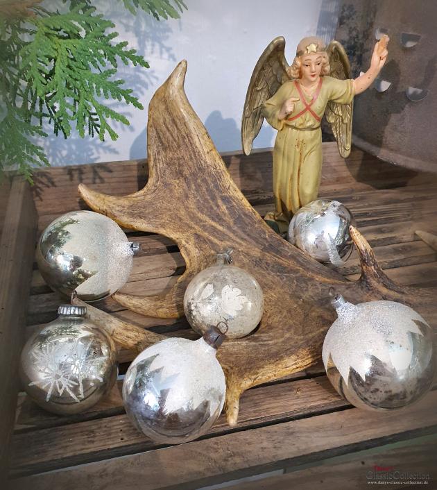6er Set Christbaumkugeln  silber ~ alter Christbaumschmuck ~ Vintage Weihnacht ~ hs2100