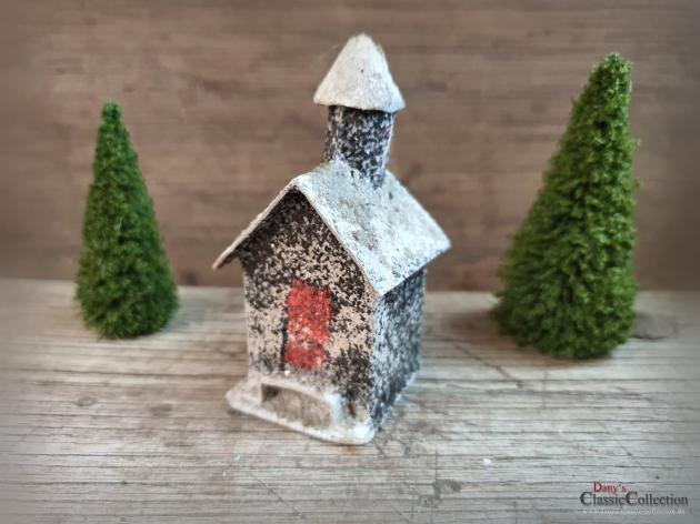 Kirche Weihnachtsornament ~ Christbaumschmuck alt ~ Karton beglimmert ~ Grantsplitter ~ Baumanhänger ~ Weihnachtsbaum ~ Baumschmuck ~ hw3662