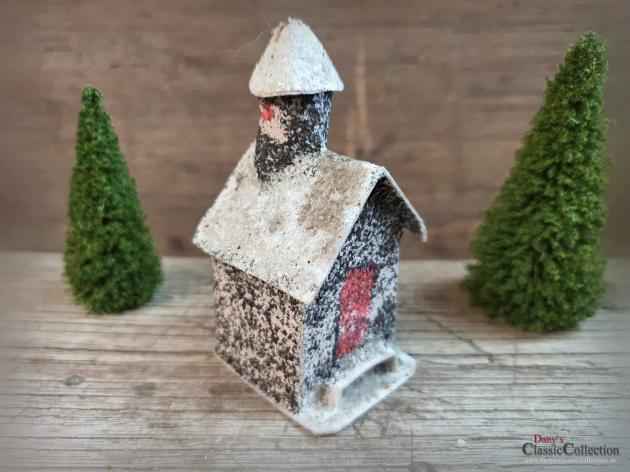 Kirche Weihnachtsornament ~ Christbaumschmuck alt ~ Karton beglimmert ~ Grantsplitter ~ Baumanhänger ~ Weihnachtsbaum ~ Baumschmuck ~ hw3662