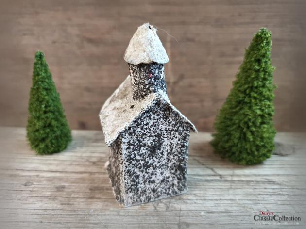 Kirche Weihnachtsornament ~ Christbaumschmuck alt ~ Karton beglimmert ~ Grantsplitter ~ Baumanhänger ~ Weihnachtsbaum ~ Baumschmuck ~ hw3662