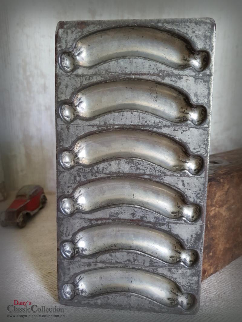 Ungewöhnliche 1928 Würstchen Schokoladenform ~ Metall Gießform ~ Anton Reiche Dresden ~ Vintage Deko ~ Sammlerstück ~ Metzgerei ~ hy5899