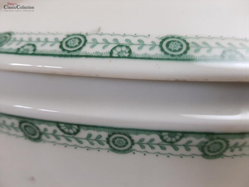 Große weiße Art Déco Deckelterrine mit grünem Randdekor ~ Vintage Homedecor ~ Schüssel ~ Terrine ~ Soupière ~ hs1574