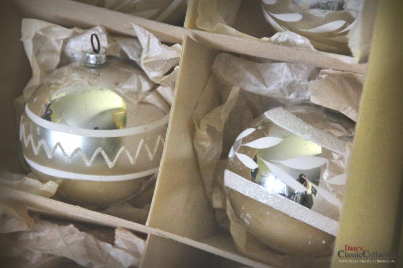 6 Christbaumkugeln Ø 6 cm ~ Weihnachtskugeln silber mit Bemalung ~ Vintage Weihnachtsbaum ~ Shabby Chic ~ nostalgische Weihnachten ~ ht2840
