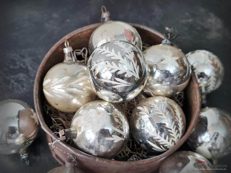 12 Christbaumkugeln Ø 5 cm ~ Weihnachtskugeln silber mit Bemalung ~ Vintage Weihnachtsbaum ~ Shabby Chic ~ nostalgische Weihnachten ~ hs2159