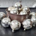 12 Christbaumkugeln Ø 5 cm ~ Weihnachtskugeln silber mit Bemalung ~ Vintage Weihnachtsbaum ~ Shabby Chic ~ nostalgische Weihnachten ~ hs2159