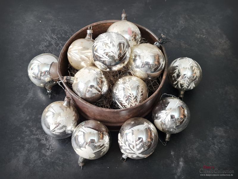 12 Christbaumkugeln Ø 5 cm ~ Weihnachtskugeln silber mit Bemalung ~ Vintage Weihnachtsbaum ~ Shabby Chic ~ nostalgische Weihnachten ~ hs2159