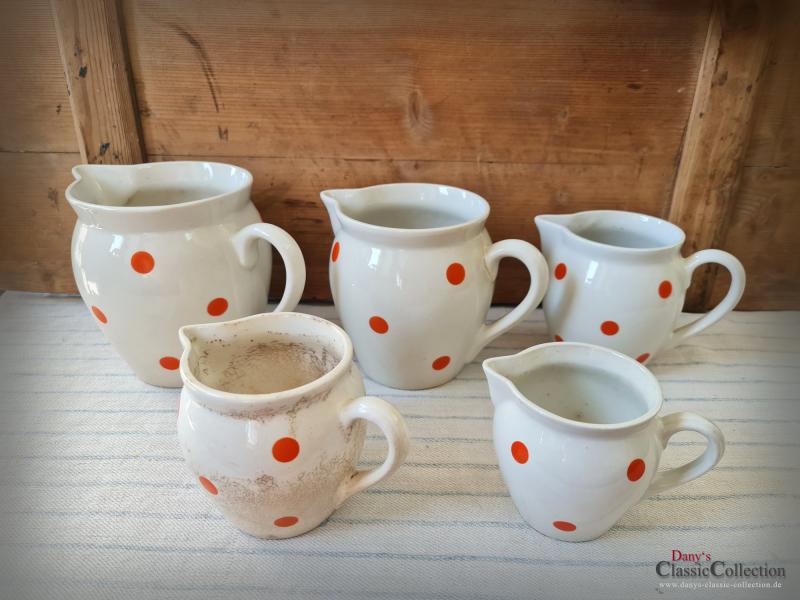 5 Polka Dot Krüge ~ Kännchen 0,25 - 1,5 L ~ Keramik ~ Porzellan ~ Vintage ~ Landhausküche ~ pk22tdpdk