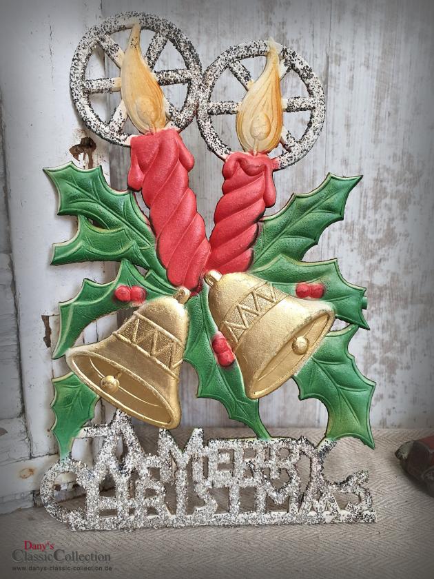 Dresdner Pappe geprägt ~ Glocken ~ Kerzen ~ Ilex ~ A Merry Christmas ~ Weihnachtsdeko ~ Frohe Weihnachten ~ Fensterdeko ~ hw3892gl