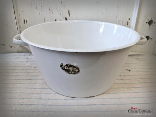 Große Emaille Waschschüssel 48 cm ~ weiß ~ Waschwanne ~ Bauernhaus ~ Vintage Gartendeko ~ Pflanztopf