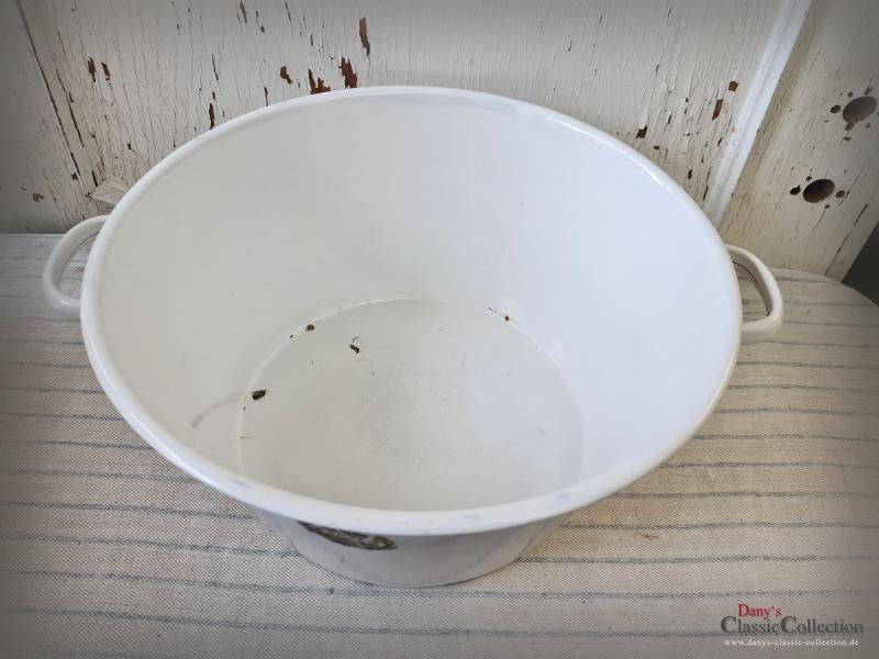 Große Emaille Waschschüssel 48 cm ~ weiß ~ Waschwanne ~ Bauernhaus ~ Vintage Gartendeko ~ Pflanztopf