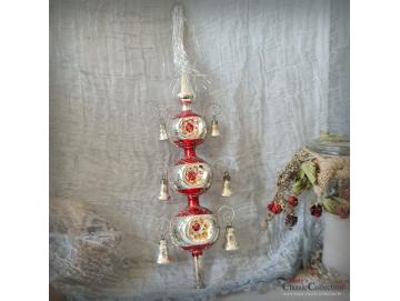 39 cm Reflex Christbaumspitze silber-rot ~ 6 rote Einstiche und Tinselschweif ~ Weihnachtsbaum ~ Bauernsilber ~ Nostalgie Weihnacht