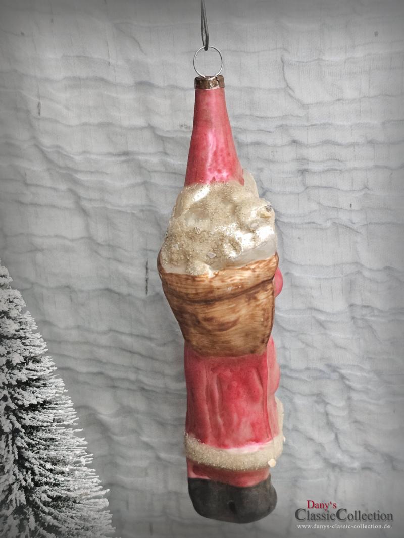 VERKAUFT ! 15 cm großer Nikolaus mit Sack ~ Santa Claus ~ Weihnachtsmann ~ Venezianischen Tau ~ Glasornament ~ Frohe Weihnachten