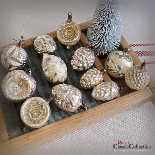 12 außergewöhnliche Christbaumkugeln ~ antiker Weihnachtsschmuck silber ~ Waffel Weihnachtskugeln ~ Baumschmuck ~ Weihnachtsbaum