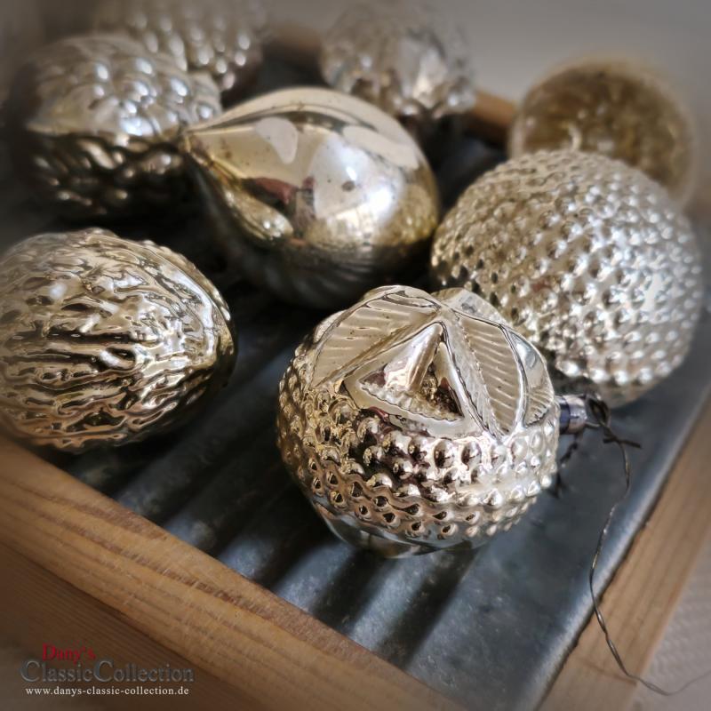 12 außergewöhnliche Christbaumkugeln ~ antiker Weihnachtsschmuck silber ~ Waffel Weihnachtskugeln ~ Baumschmuck ~ Weihnachtsbaum