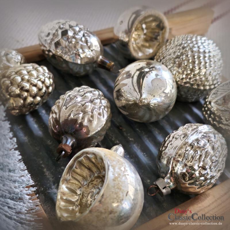 12 außergewöhnliche Christbaumkugeln ~ antiker Weihnachtsschmuck silber ~ Waffel Weihnachtskugeln ~ Baumschmuck ~ Weihnachtsbaum