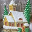Altes Fensterbild aus geprägter Pappe Schriftzug A Merry Christmas Kirche