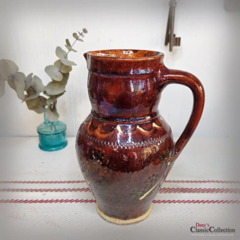 Tonkrug handbemalt und lasierMilchkanne Henkelkrug Wasserkrug Vase Vintage Küche Landhaus Cottagecore