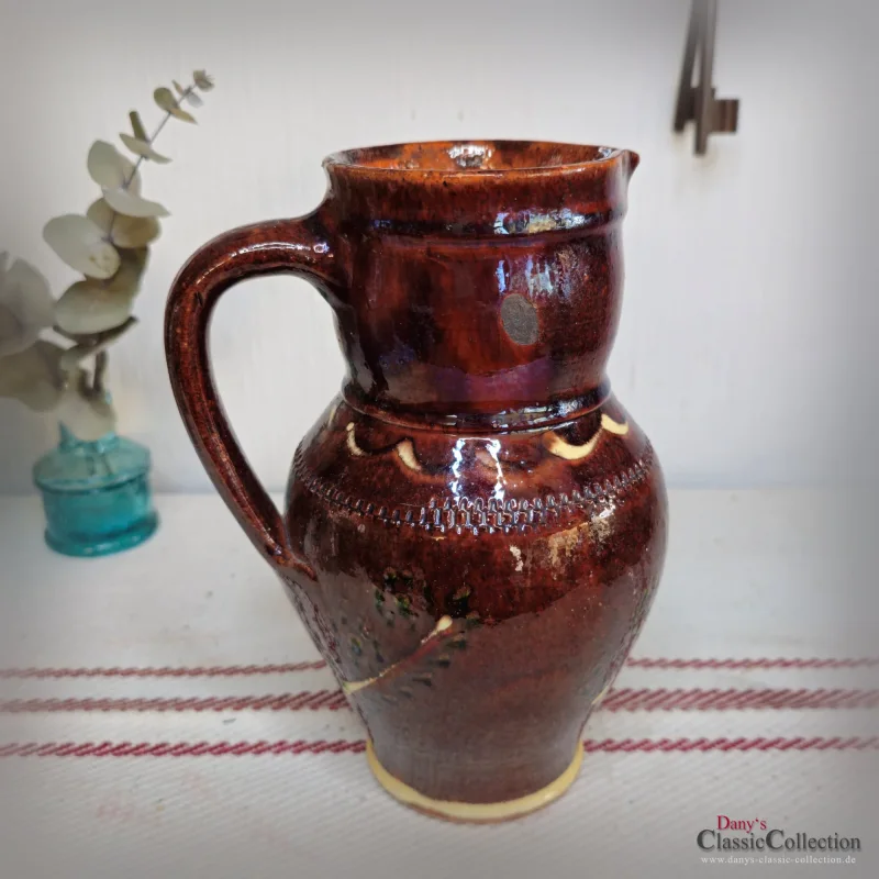 Tonkrug handbemalt und lasierMilchkanne Henkelkrug Wasserkrug Vase Vintage Küche Landhaus Cottagecore