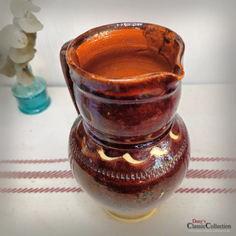 Tonkrug handbemalt und lasierMilchkanne Henkelkrug Wasserkrug Vase Vintage Küche Landhaus Cottagecore